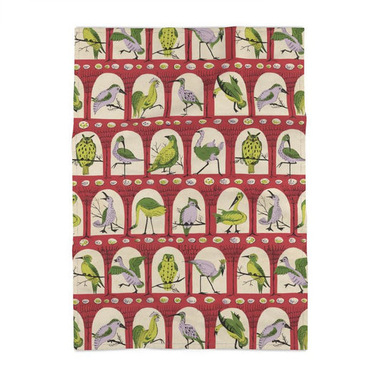 Birds in boxes tea towel