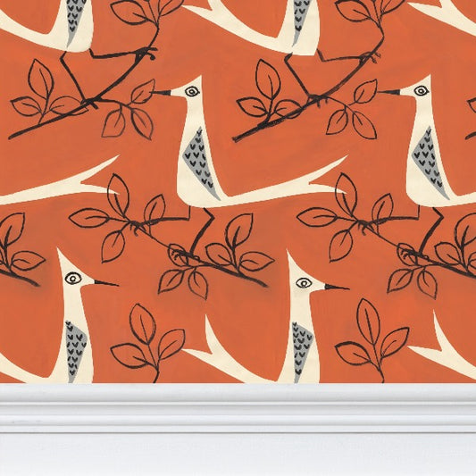 Birds on Orange L Wallpaper