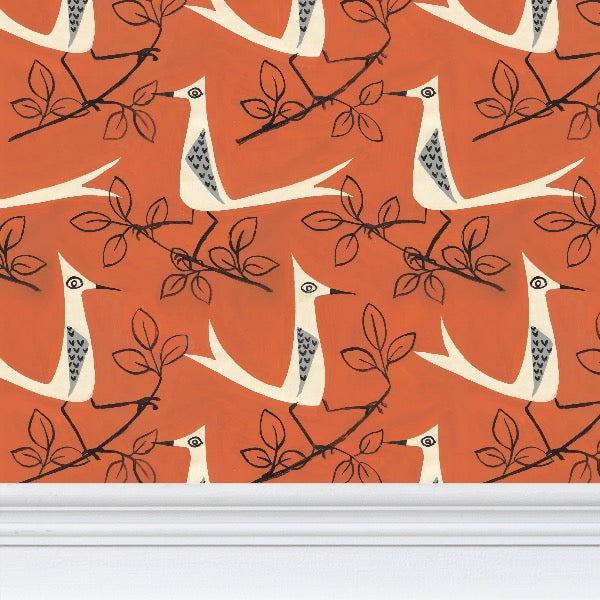 Birds on Orange M Wallpaper