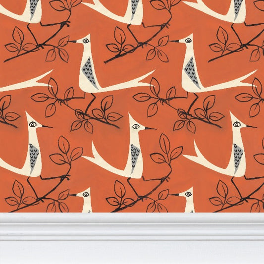 Birds on Orange M Wallpaper